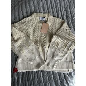 LA LIGNE Allan Cable-knit Wool-blend Sweater In Ivory sz L